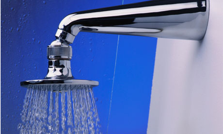 A shower head with running water