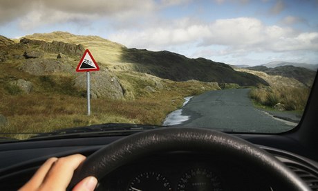 Driving down a steep road