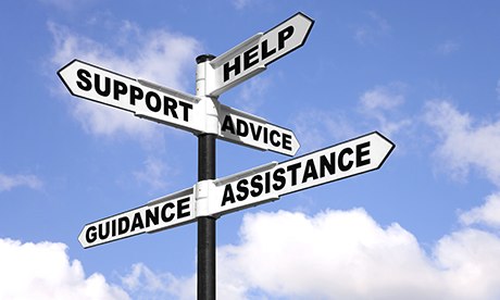 Help, support, advice, assistance and guidance on a signpost