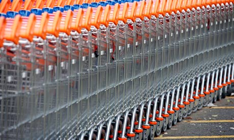 A stack of supermarket trolleys
