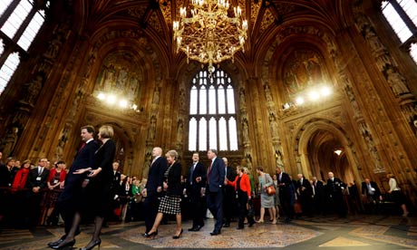 MPs in the house of Commons on the way to the opening of parliament