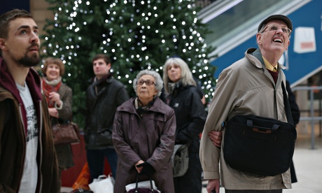 rail station with Christmas tree