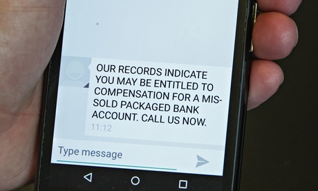 Text on a mobile phone urging people to make a claim … PPI style. 
