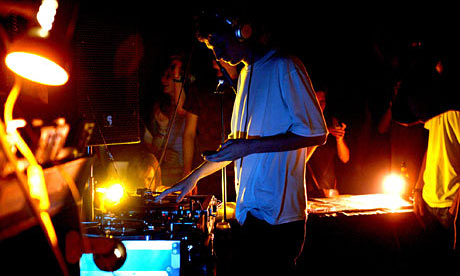 Dubstep producer Skream, behind the decks