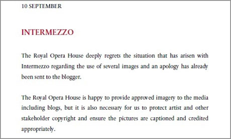 Halfway house ... The Royal Opera's press release following Intermezzo's publication of the exchange
