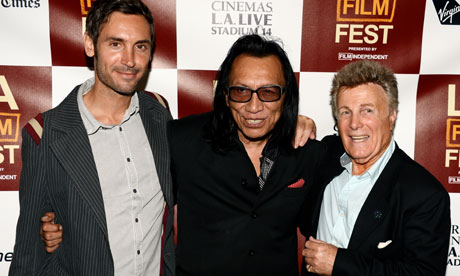 Director Malik Bendjelloul with Sixto Rodriguez and music producer Steve Rowland at the LA premiere of Searching for Sugarman. Photograph: Kevin Winter/Getty Images