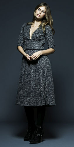 trends: tweed: model wearing Tweed dress