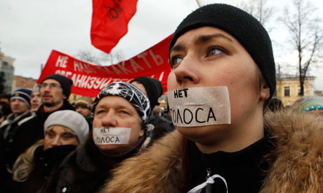 People attend a rally in St. Petersburg