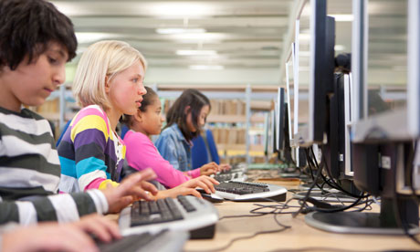 students using computers in school computer lab