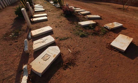 Gravestones damaged by an Islamist group 