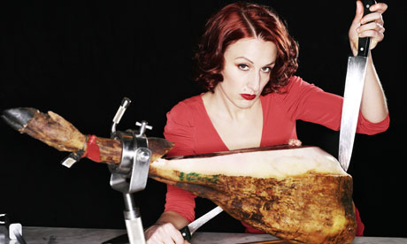 Morwenna Ferrier with a jamon knife