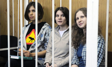 The arrested members of Pussy Riot at a district court hearing on 23 July. Photograph: Mudrats Alexandra/Corbis