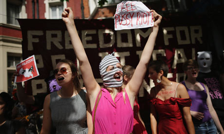 Demonstrators at the Russian embassy in London. Photograph: Dan Kitwood/Getty Images