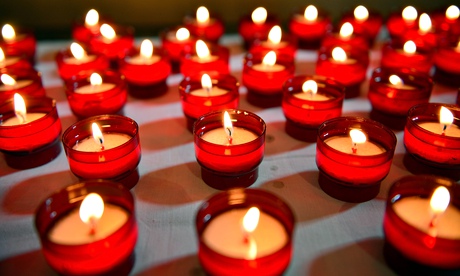 Candles lit to remember the dead of Germanwings flight 4U9525, Notre Dame du Bourg Cathedral, Di