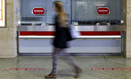 A closed ticket office in Munich during the strike by train drivers.
