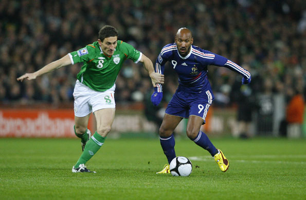 Ireland v France: Nicolas Anelka with Keith Andrews in the World Cup qualifier