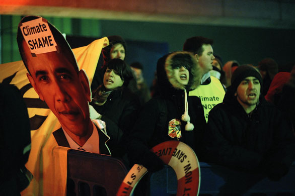 Copenhagen: the result: Activists demonstrate outside the Bella Center.