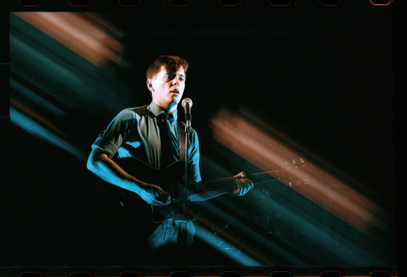 Kevin Cummins' Manchester: Bernard Sumner of New Order on stage in 1981, by Kevin Cummins