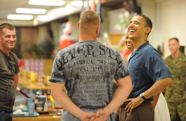 Obs Obamas on holiday: President Obama chats to US Marines