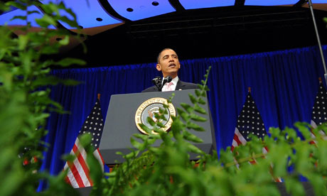 Barack Obama speaking on climate change at the Massachusetts Institute of Technology