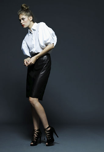 Key trends: Leather: Model wearing leather