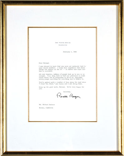 Michael Jackson auction 2: Ronald Reagan Letter To Michael Jackson