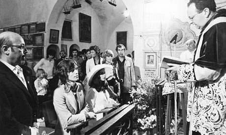 Mick and Bianca Jagger at their wedding ceremony in St Anne chapel 