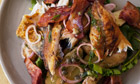 Nigel Slater's salad of mackerel, bacon and potatoes, and black pudding, cabbage and mustard cream dressing recipes