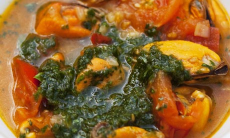 Nigel Slater mussel soup with tomato and basil