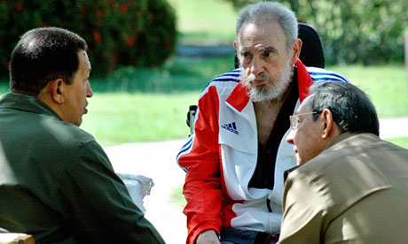 Former Cuban president Fidel Castro and Venezuelan leader Hugo Chávez