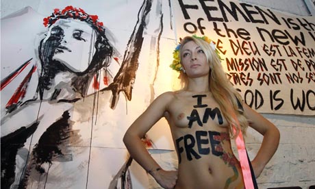 Ukrainian activist Inna Shevchenko, from the topless women's rights group Femen, poses in Paris
