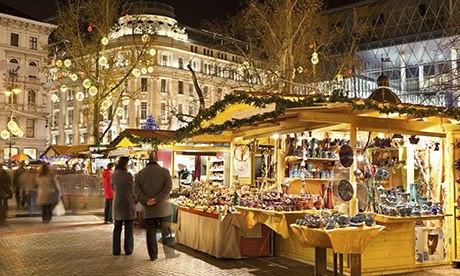 Stalls at a Christmas market in Budapest, Hungary