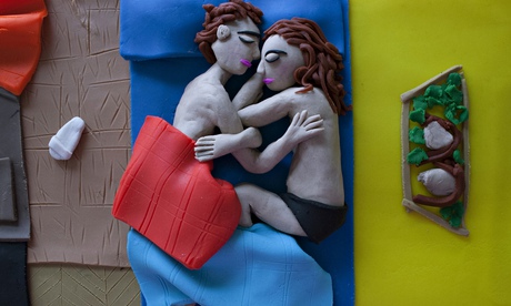 Photographs rendered in Play-Doh, books