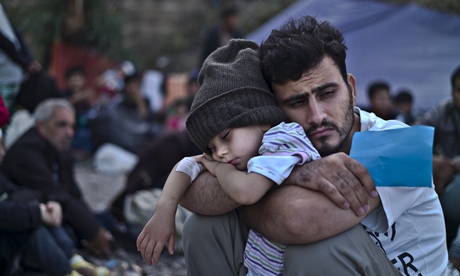 Syrian refugees on the Greek island of Lesbos last week.