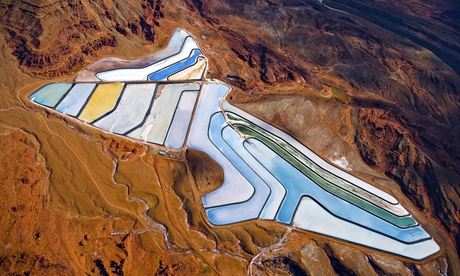 aerial shot of potash evaporation ponds