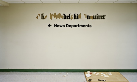 ‘Philadelphia’ has becomes ‘delhi’   in the elevator lobby on the Inquirer’s last day at the Tower o