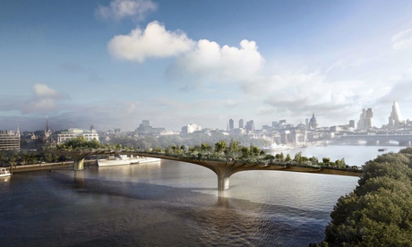 A computer-generated image of the proposed Thames pedestrian bridge, connecting  the south bank and 