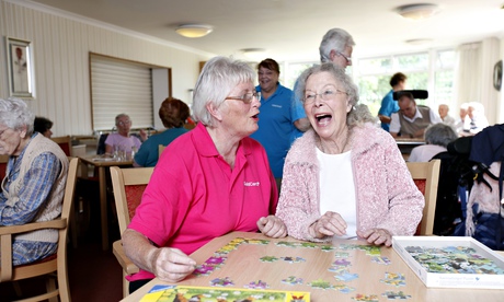 Care workers at a home for people with dementia at Linfield House in Worthing, Sussex. 