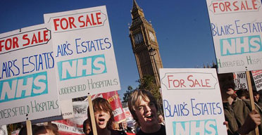 NHS demonstrators outside the House of Commons in London on Wednesday November 1 2006. Photograph: Stefan Rousseau/PA.