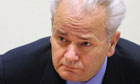 Slobodan Milosevic, the former Yugoslavian president, in a courtroom of the war crimes tribunal in The Hague on January 9 2002. Photograph: Fred Ernst/EPA