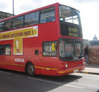 A London bus advertising the London mayoral elections on May 1. Transport has been a key issue in the campaign. Photograph: Paul Owen