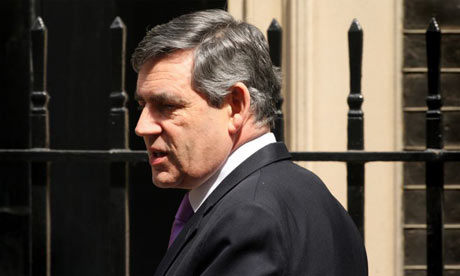 British Prime Minister Gordon Brown leaves 10 Downing Street to attend prime minister's questions on June 11, 2008