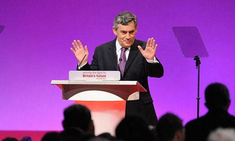 Gordon Brown speaking to the Labour conference in Manchester on September 23 2008. Photograph: Anthony Devlin/PA