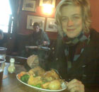 Charlotte Leslie eating a traditional Sunday roast dinner. Photograph: Charlotte Leslie
