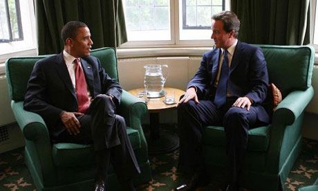 Barack Obama and David Cameron meeting in the Houses of Parliament in July 20088. Photograph: Paul Grover/PA