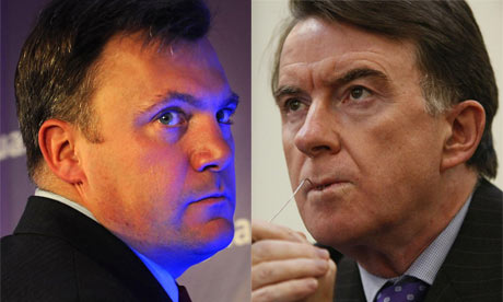 Ed Balls and Peter Mandelson. Photographs: Fiona Hanson and Frantzesco Kangaris/PA Wire