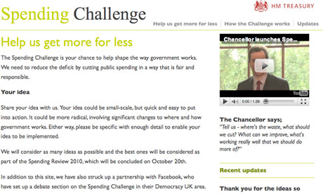 Screengrab of the government's Spending Challenge website