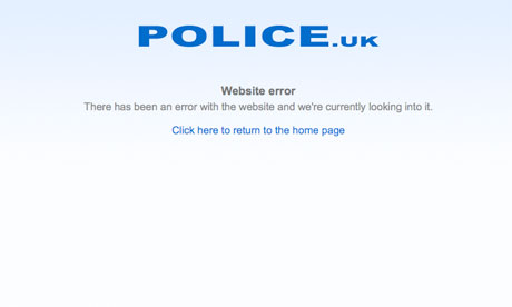 Screengrab of the www.police.uk website, which is crashing under an unexpected level of demand