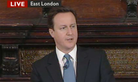 Screengrab from BBC News of David Cameron's speech on the welfare reform bill