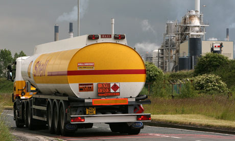 A Shell tanker departs a refinery